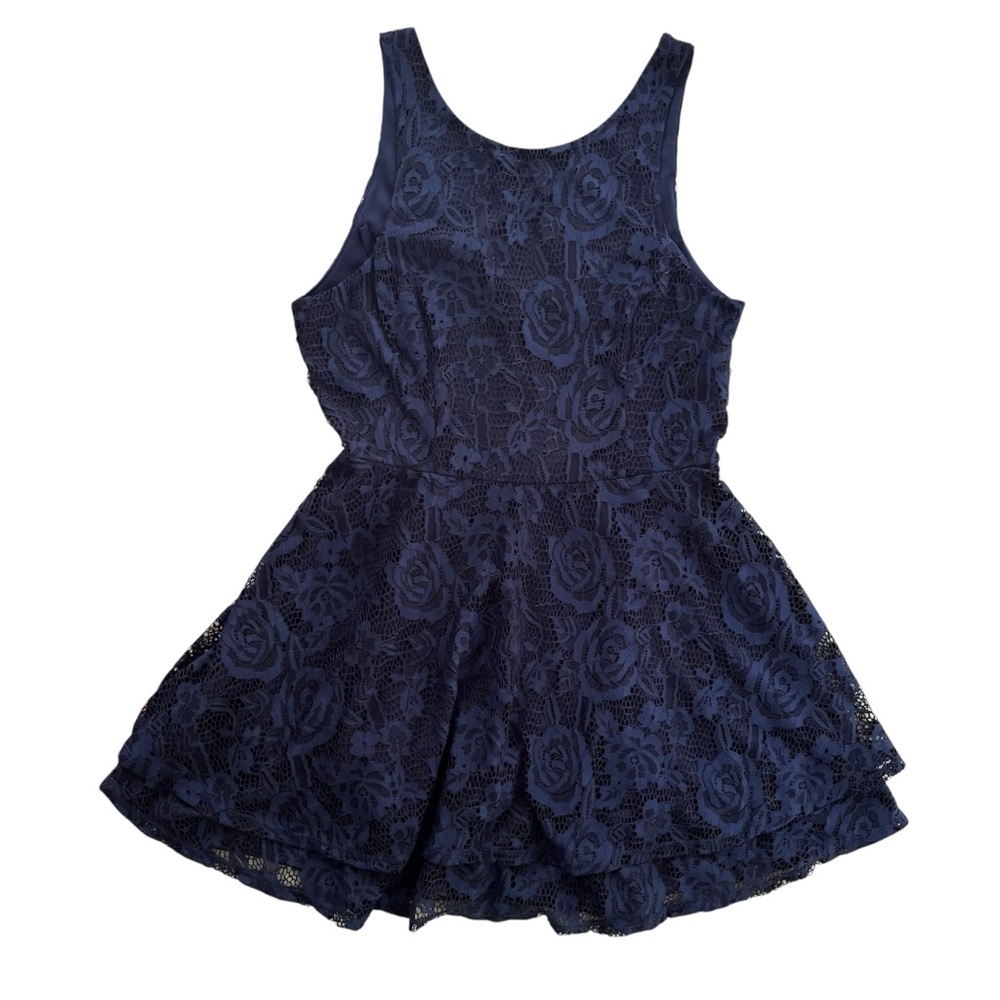 Speechless Juniors XXL Navy Blue Floral Lace Tiered Fit & Flare Dress Party Prom